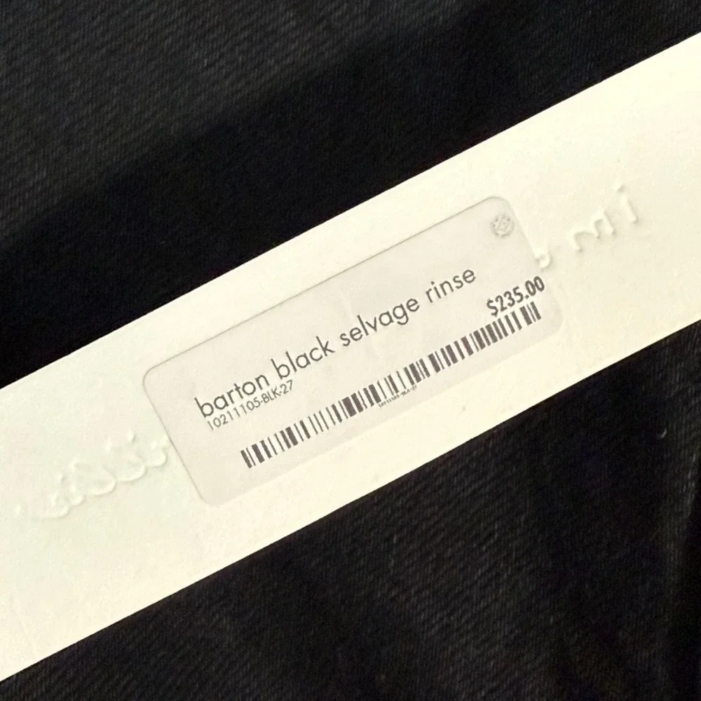 Imogene and Willie Barton Black‎ Selvage Rinse Denim Jeans Men's Size 27x32 NWT
